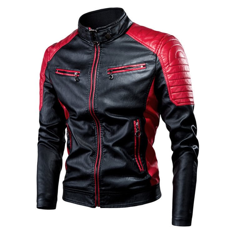 Motorcycle Stitching Wool Leather Men's Motorcycle Retro Warm Leather Men Pu Jacket
