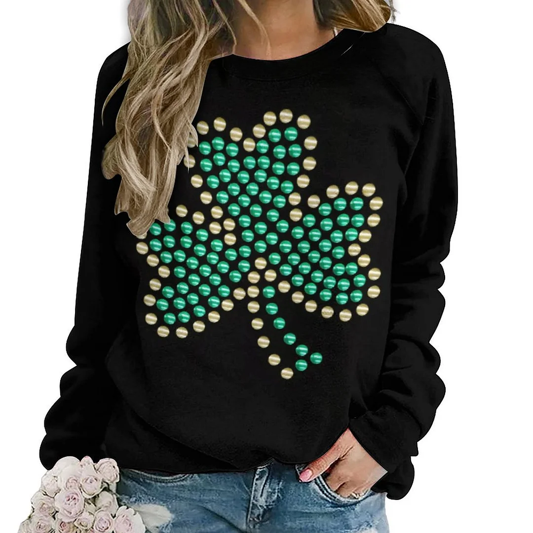 Printed Long Sleeve Casual Sweatshirt for  Women and Men Unisex Pattern St. Patrick's Day, Green, Clover, Lucky