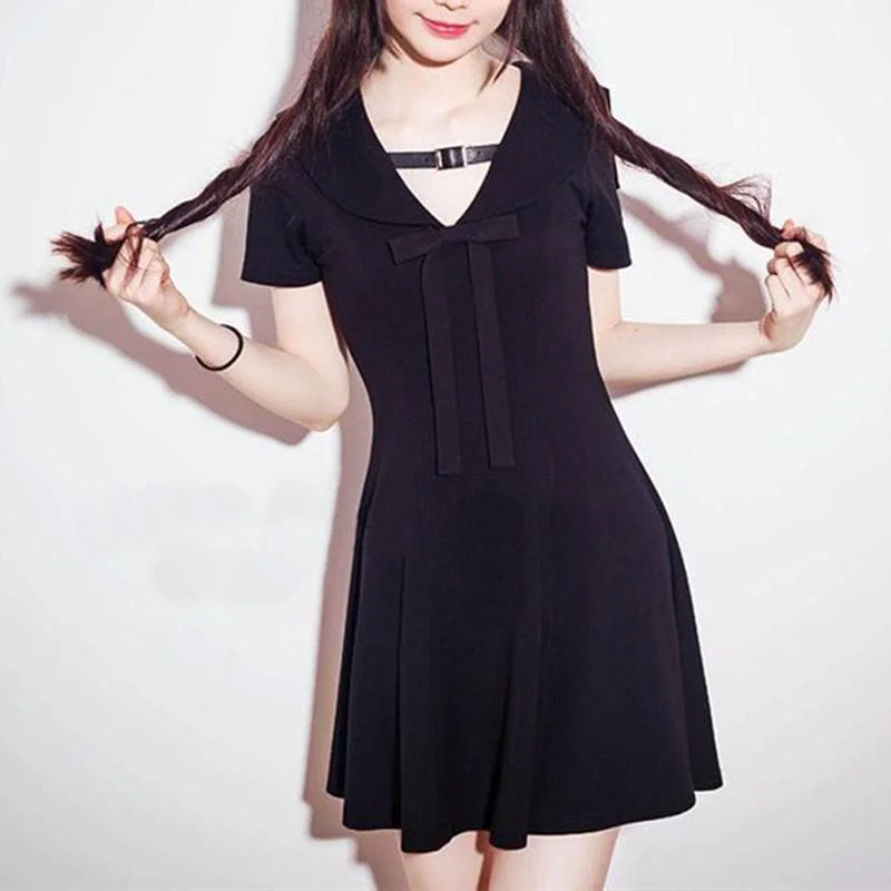 Black Gothic Belt Sailor Dress SP179828