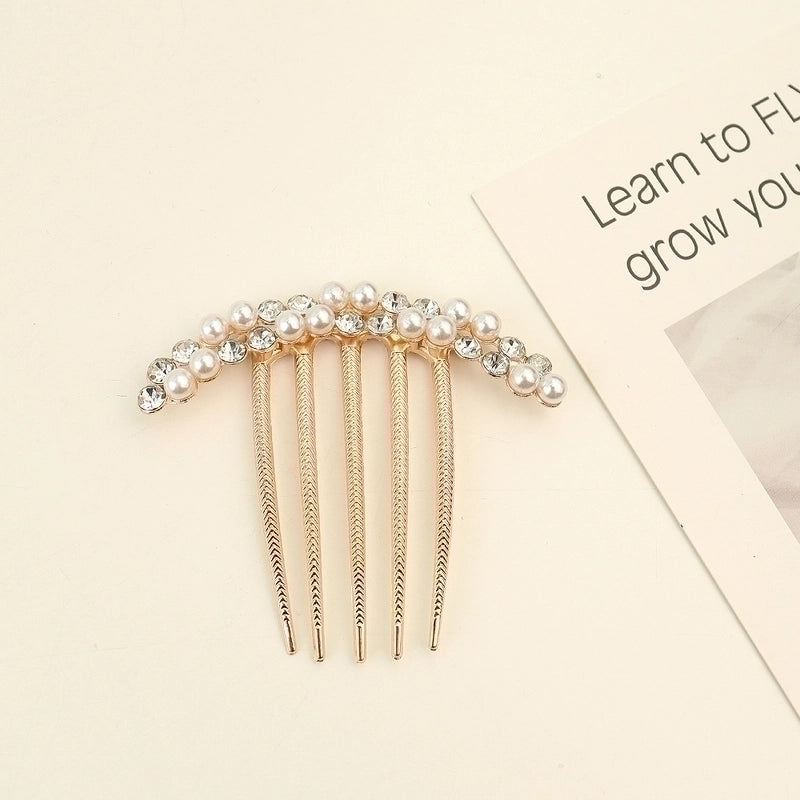 Women’s Minimalist Shiny Round Butterfly Alloy Plating Inlay Rhinestones Pearl Insert Comb