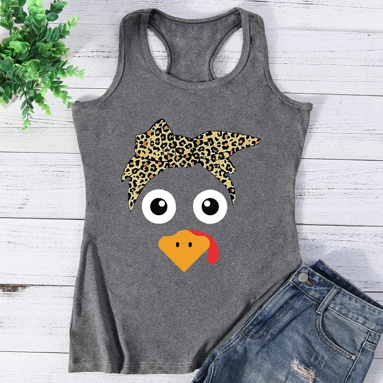 Turkey Face With Leopard Headband Thanksgivin Vest Top-Annaletters