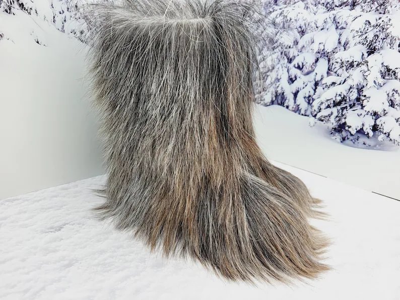 37 EU 6 or 6.5 US Gray brown real goat fur winter Yeti boots for women