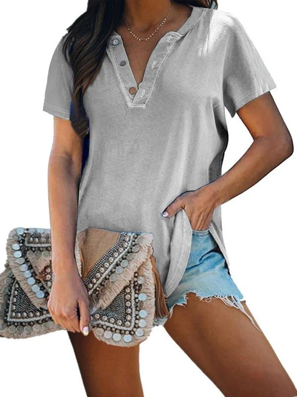 Women Half Sleeve V-neck Solid Color Dress