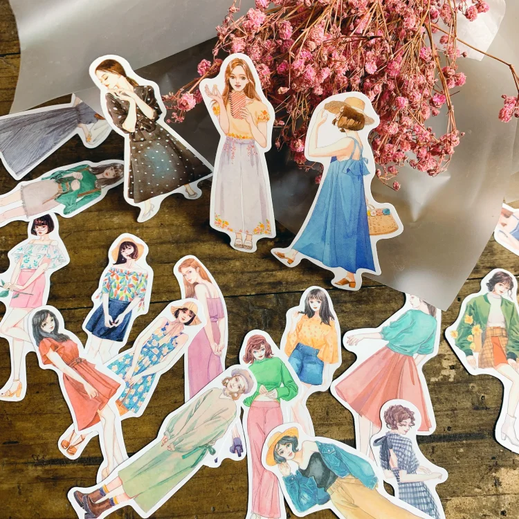 JOURNALSAY 100 Pcs Trendy Girls' Creative Outfits Journal Material Sticker Scrapbooking Collage