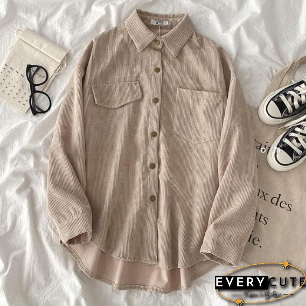 Harajuku Corduroy Women Shirt Jackets Autumn Long Sleeve Thin Coats Casual Vintage Pocket Female Button Up Overcoats