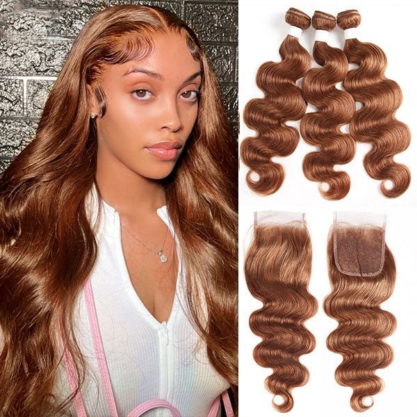 4# Body Wave Human Hair Bundles With 4x4 Lace Closure Brazilian Hair US Mall Lifes