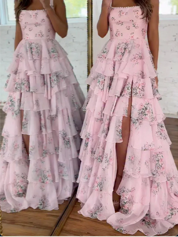 Flower printed Sleeveless Tube Ruffled Maxi Dresses Fairytale Dress