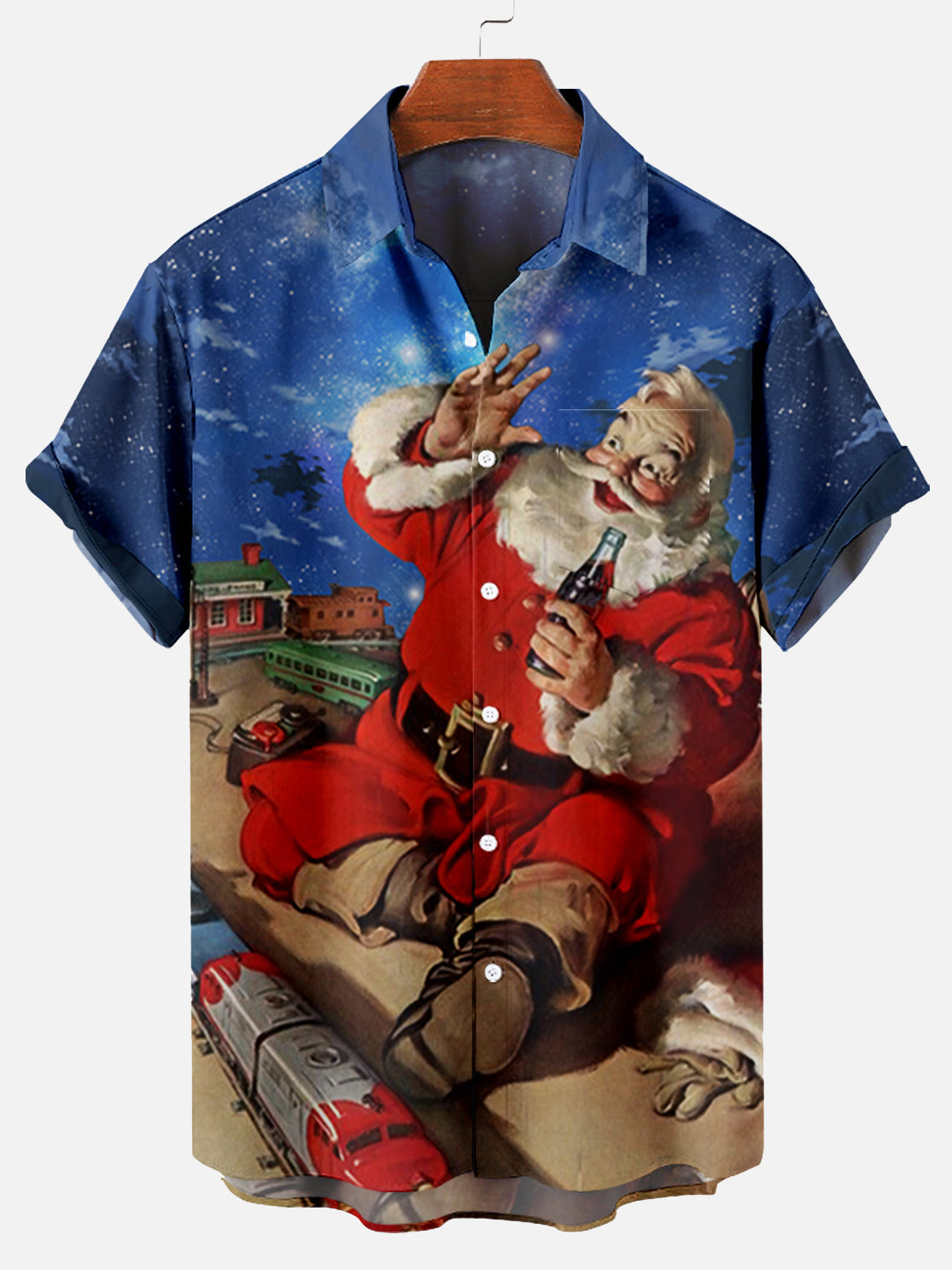 Men's Plus Size Casual Christmas Creative Series Shirt With Pockets PLUSCLOTHESMAN