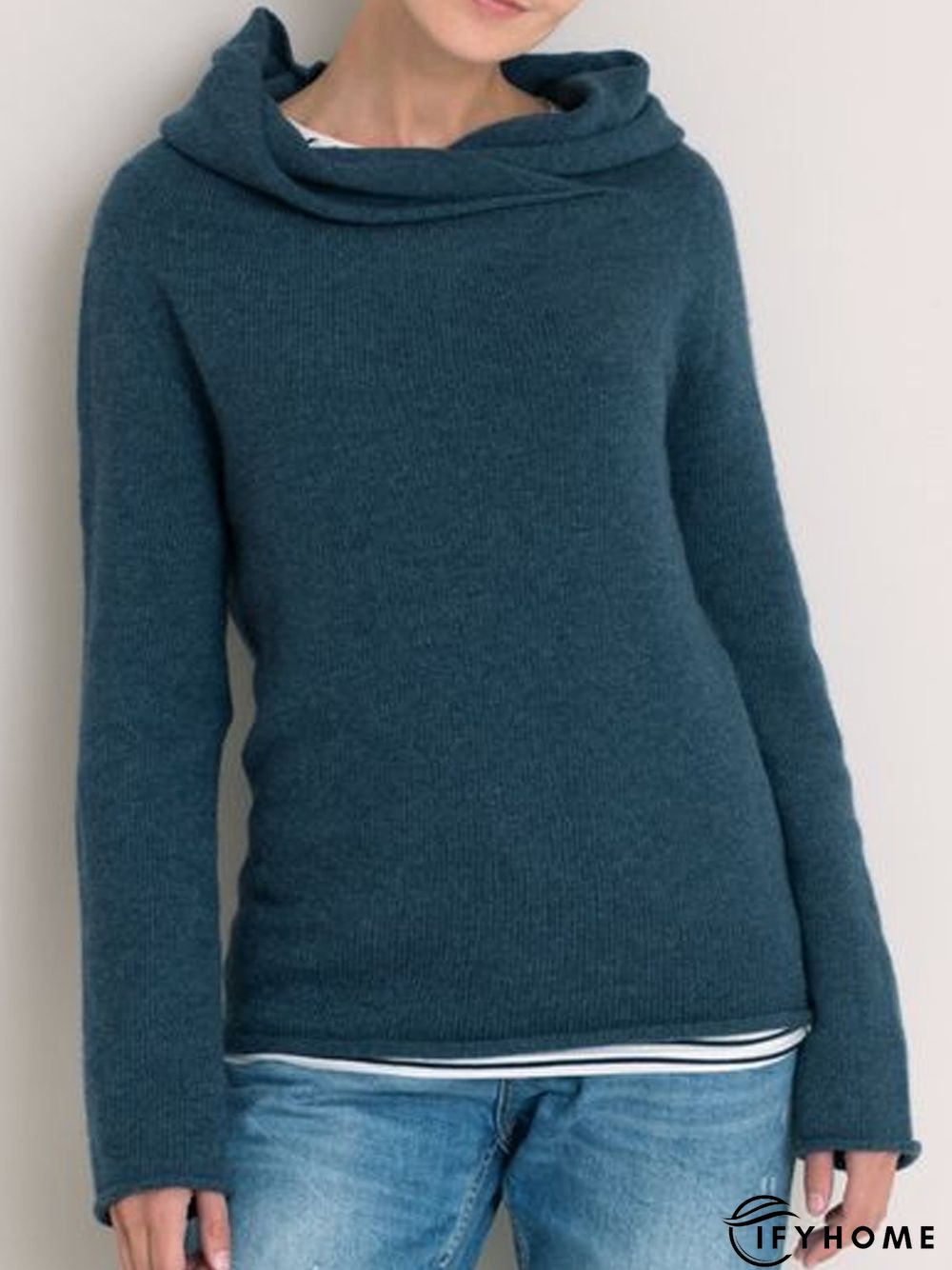 Dark Green Asymmetrical Long Sleeve Knitted Top | IFYHOME