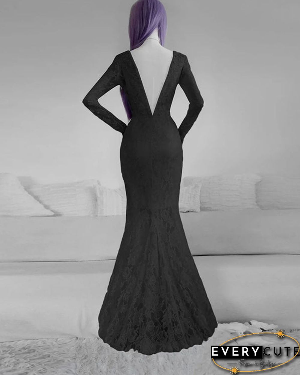 Solid Vintage Slim Fit V-Neck Dress
