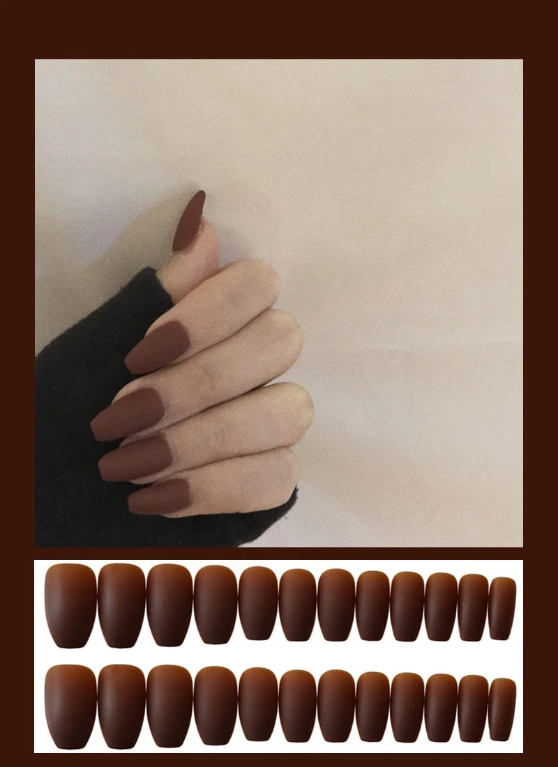 24pcs Solid  Reusable Detachable Fake Matte Tips Press On Nail Medium Long Flat Fully Paste Into False  Nails Art Manicure-Nail Inspo