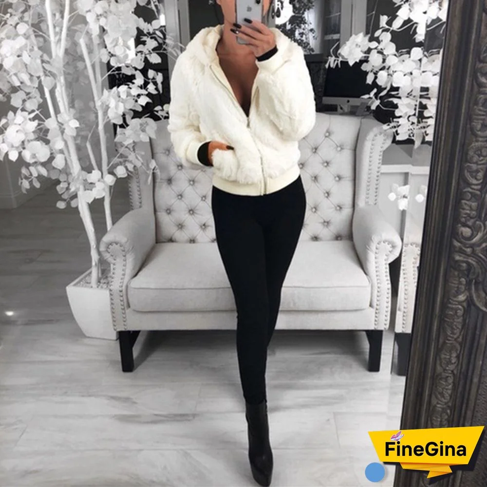 Winter Women Warm Hooded Coat Ladies Warm Plush Hooded Women Faux Fur Coat Winter Warm Zipper Jacket Plus Coat
