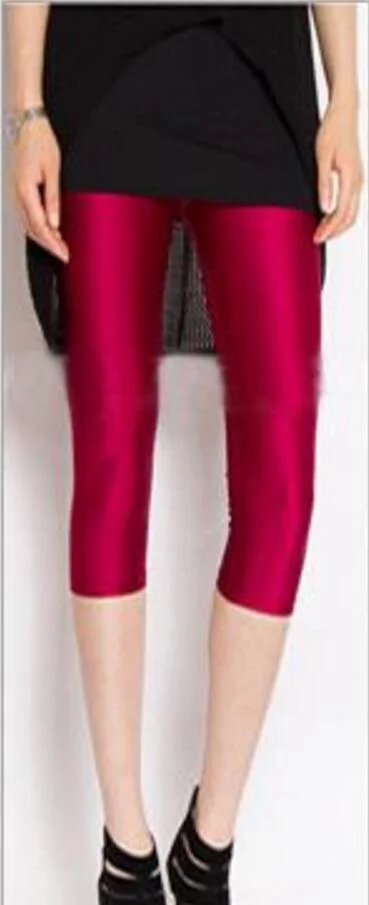 CUHAKCI Summer Fluorescent Shiny Leggings Women Spandex Shinny Pant Elasticity Casual Trousers High Waist Capris