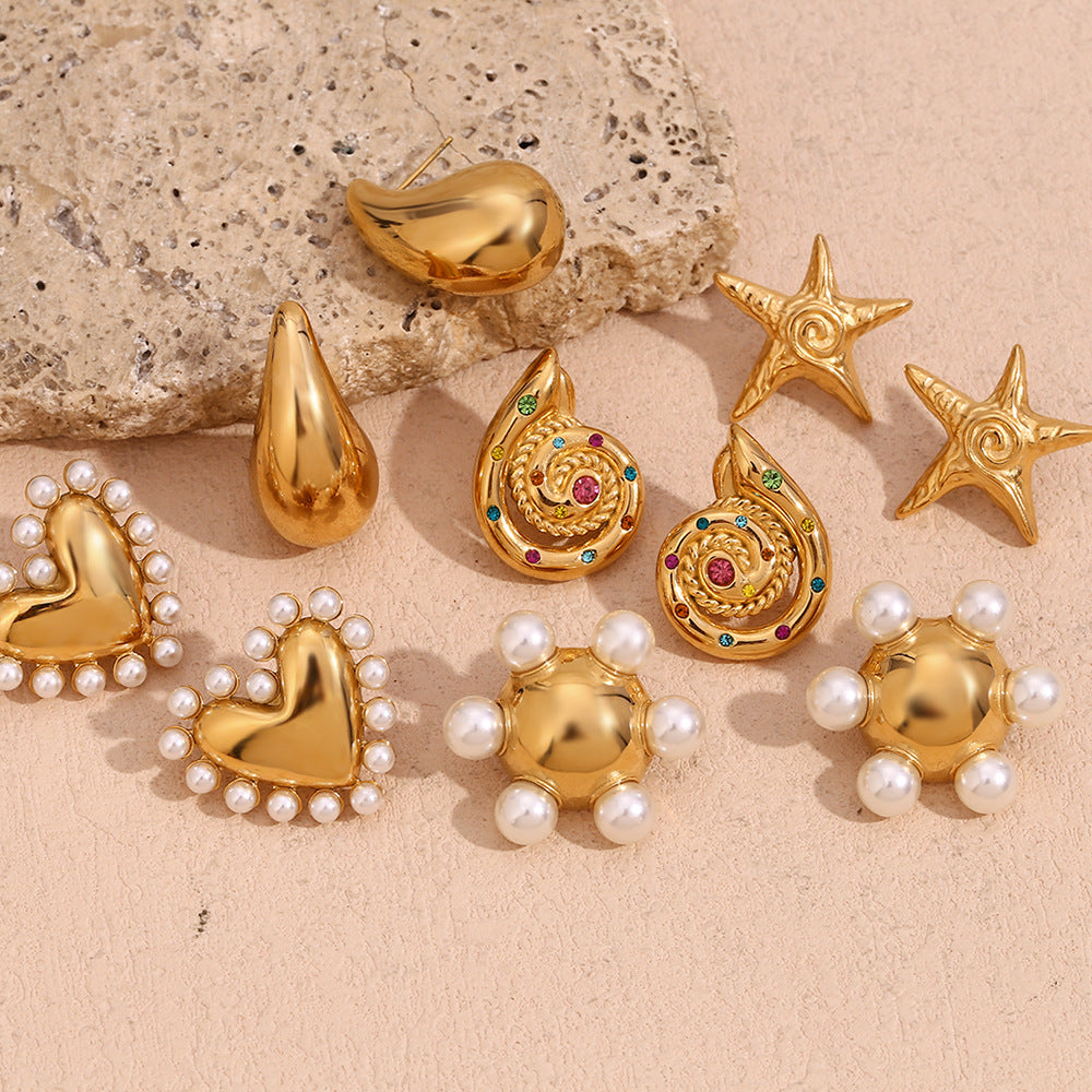 Fashion Creative Heart Droplet Geometric Stainless Steel 18K Gold Plated Rings