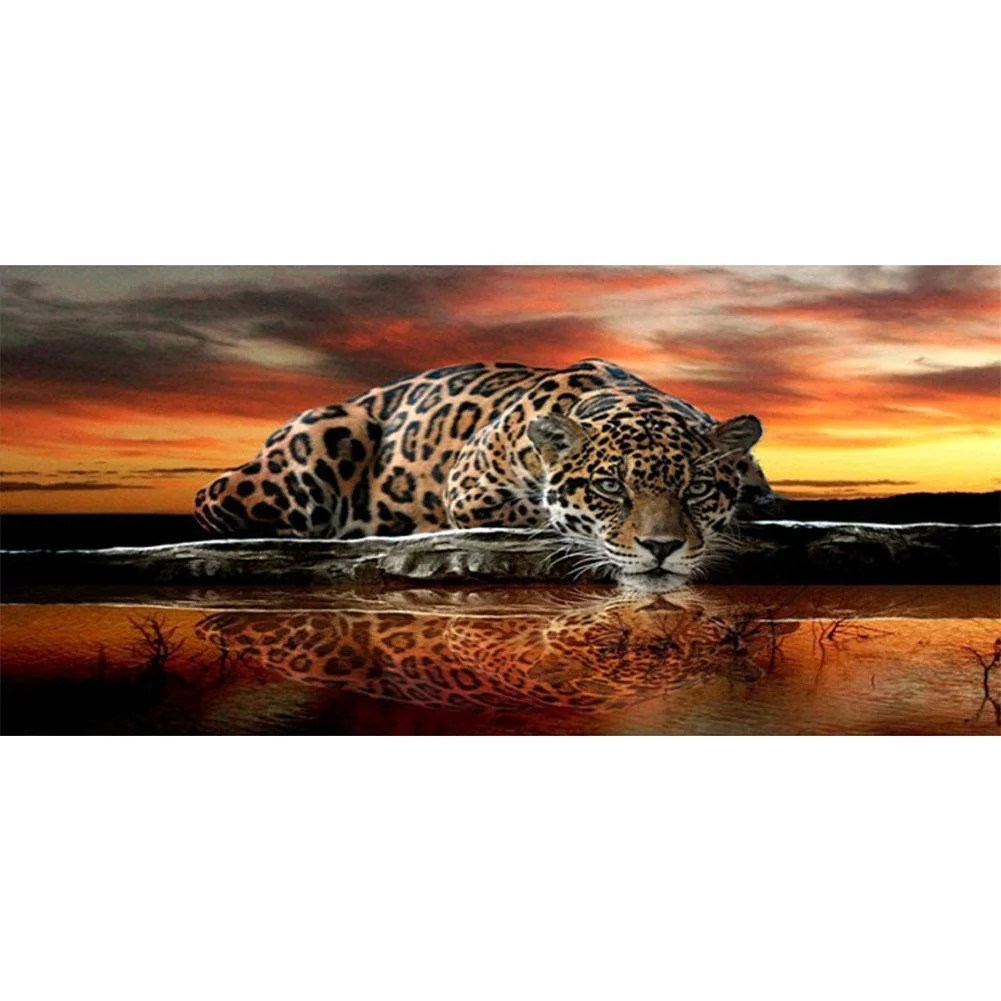 Big Size Round Diamond Painting - Leopard(90*45cm)