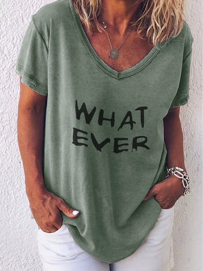 Casual Letters Printed V Neck T-Shirts