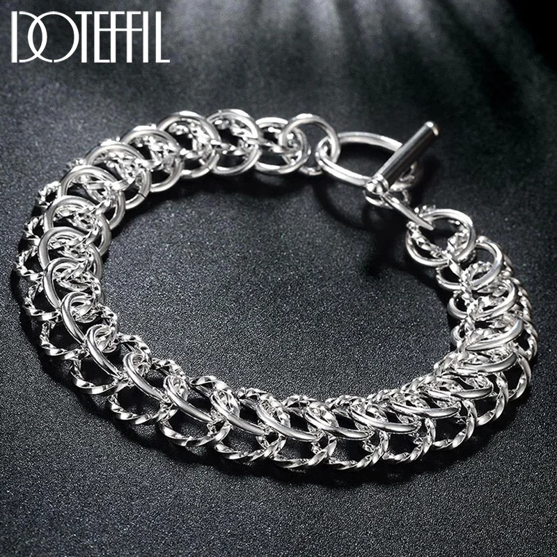 DOTEFFIL 925 Sterling Silver Geometric Many Circle Bracelet For Women Jewelry