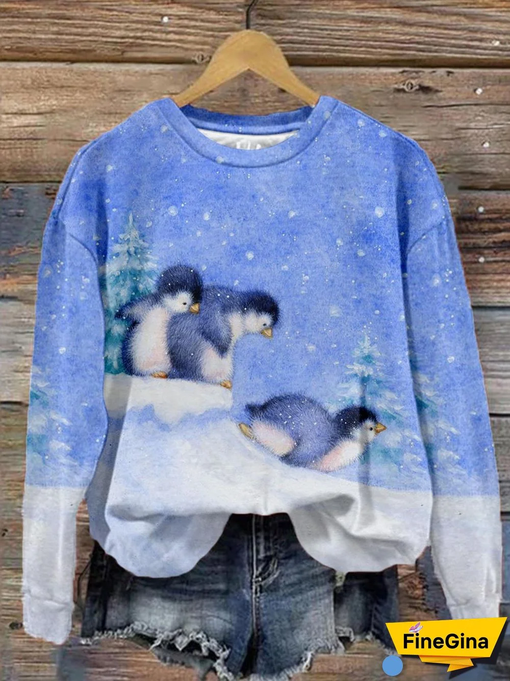 Penguin Skiing Long Sleeve Top