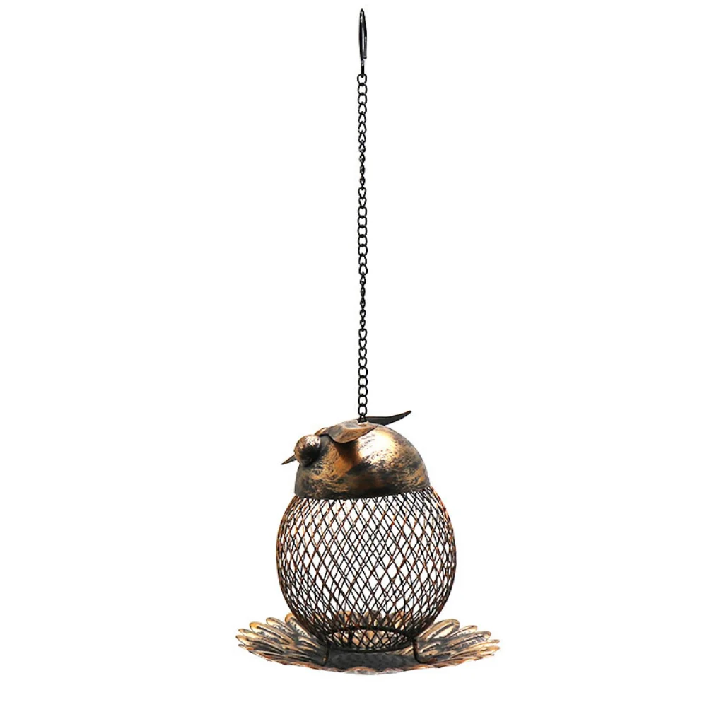 Wrought iron owl metal hanging bird feeder