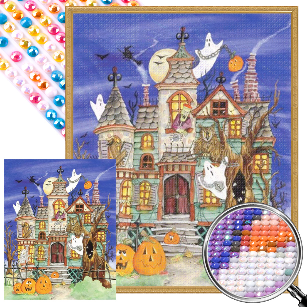 Haunted House 40*50cm(picture) full round drill diamond painting 3 to 5 colors of AB drills
