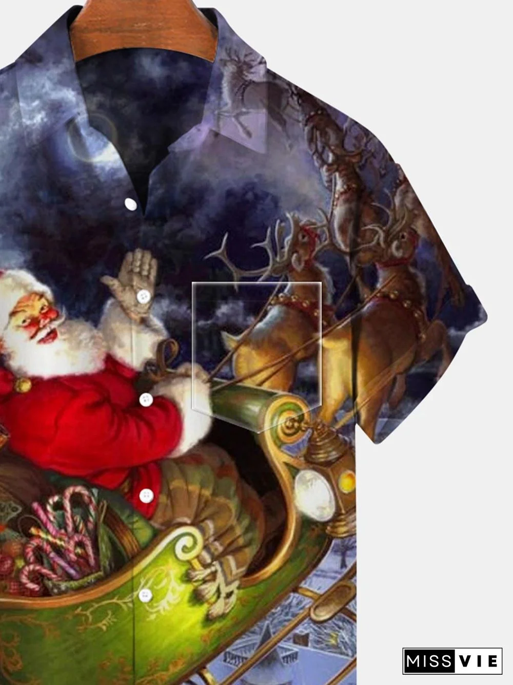 Santa Claus Deer Short Sleeve Men's Shirts With Pocket