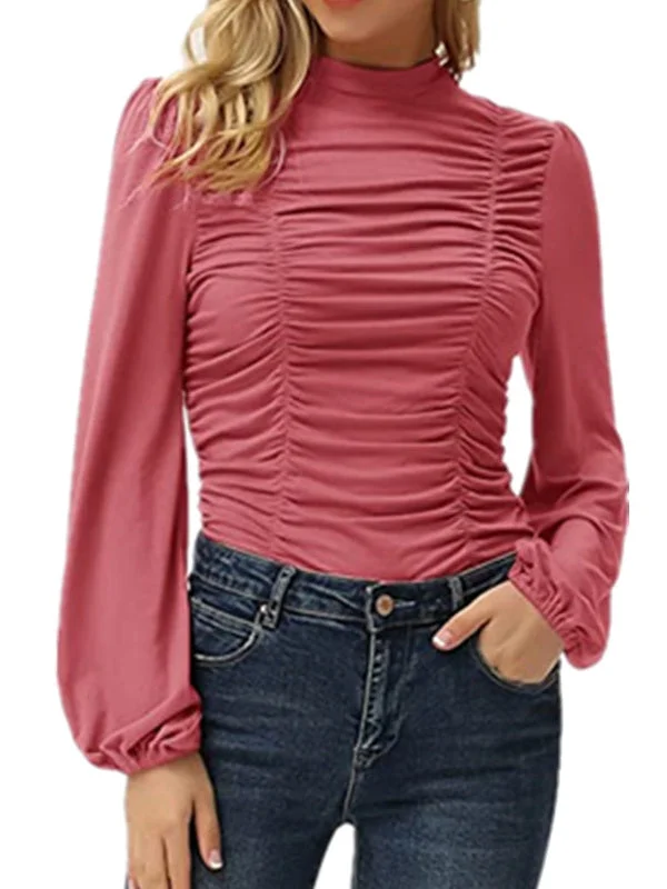 Women Long Sleeve Turtle Neck Solid Color Tops