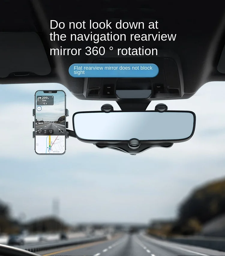 Maxicea - 360Â° Car Rearview Mirror Phone Holder for Car Mount Phone and GPS Holder Support Rotating Adjustable Telescopic Phone Stand