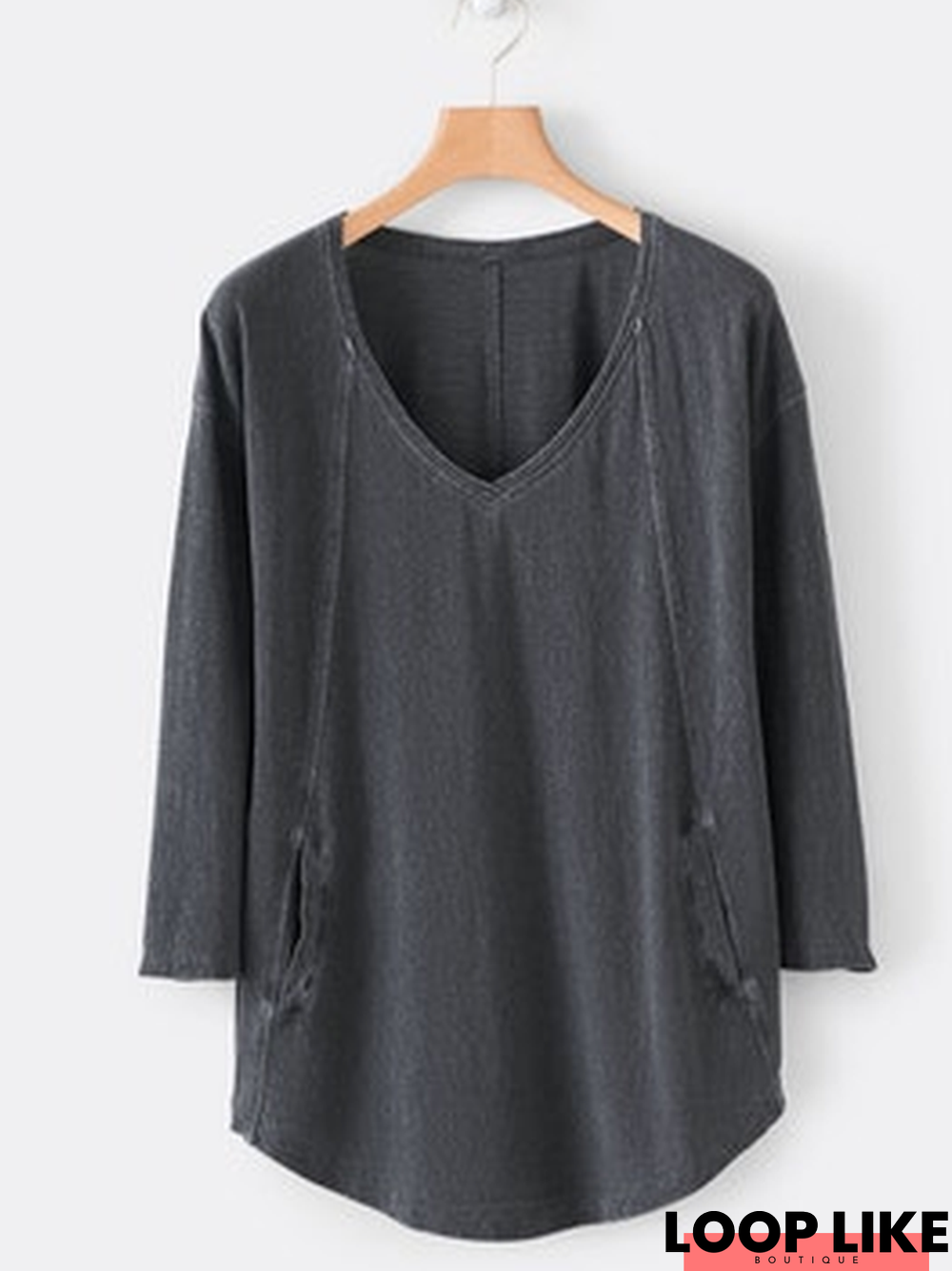 V Neck Long Sleeve Tunic T-Shirt