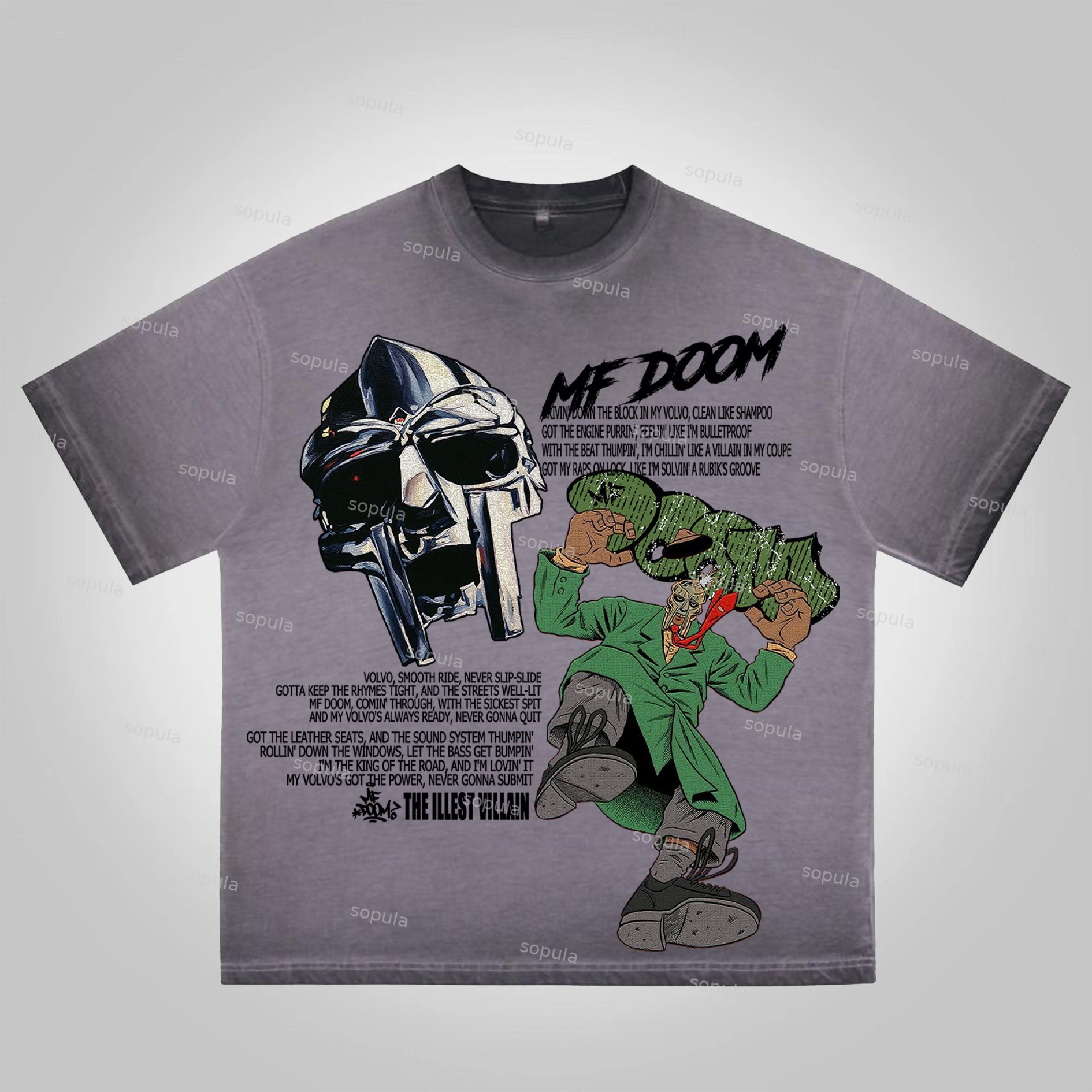 Sopula Vintage The Illest Villain Mf Doom Graphic Print Washed Cotton T-Shirt