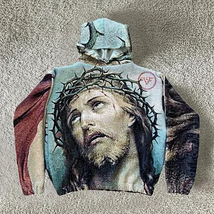 Trendy Personalized Vintage Jesus Casual Street Tapestry Knit Hooded Sweater