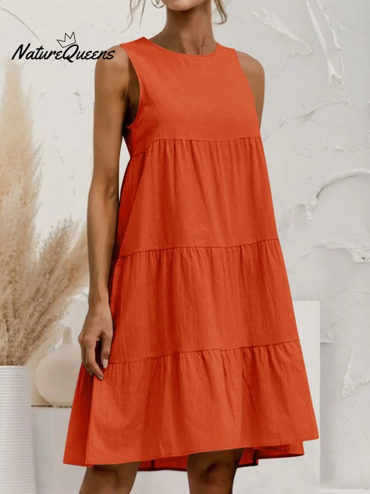 Women's Solid Color Loose Elegant Casual Cotton And Linen Sleeveless Dress