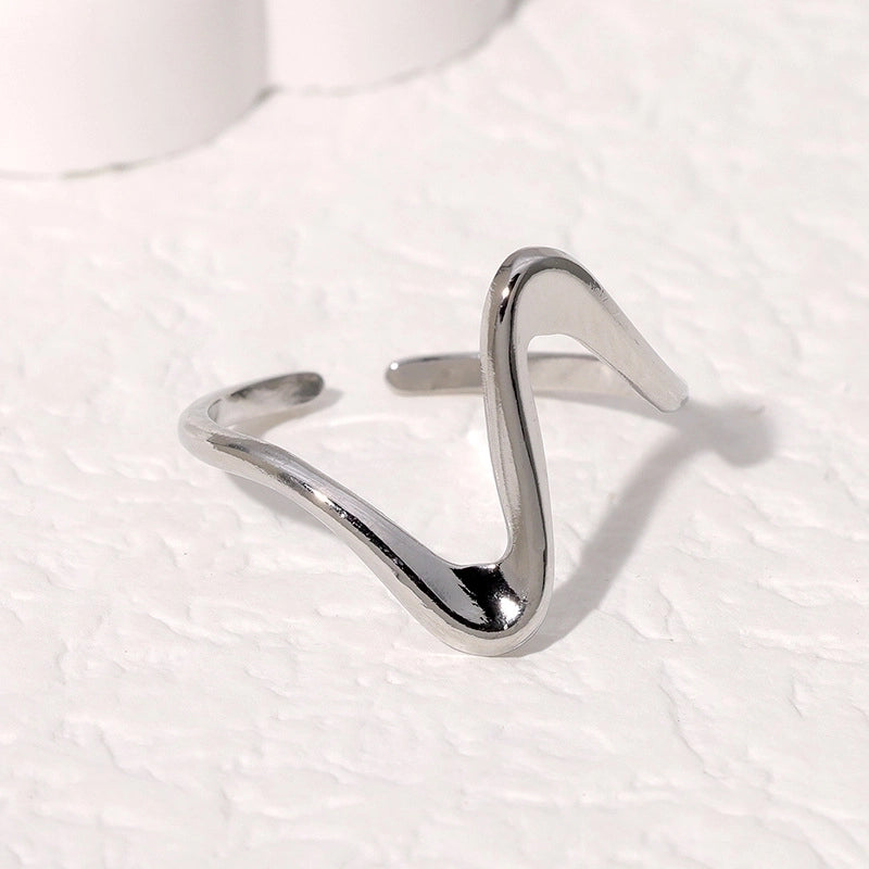Casual Minimalist Geometric 304 Stainless Steel Hollow Out Inlay Open Rings