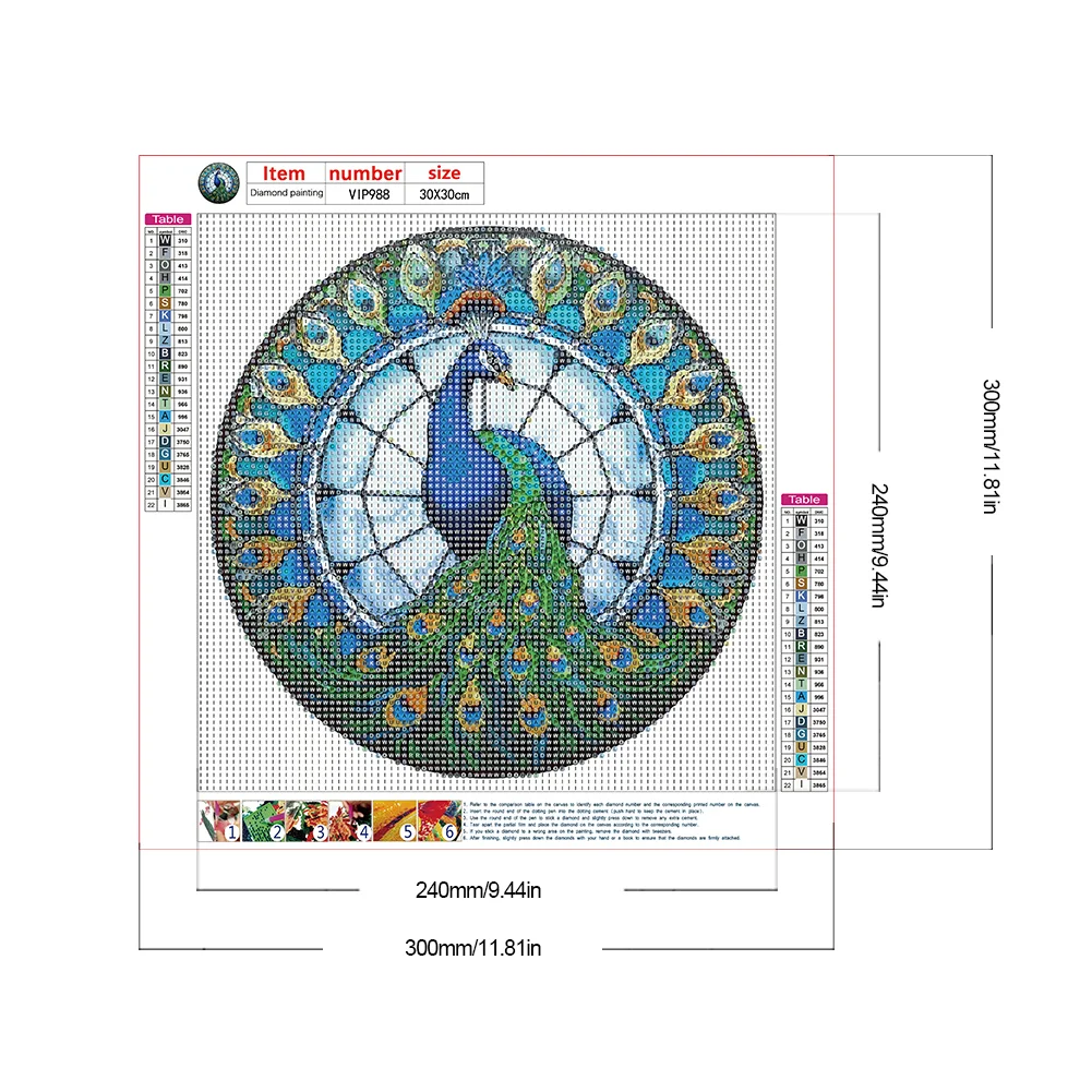 Diamond Painting - Full Round Drill - Stained Glass Peacock(30*30cm)