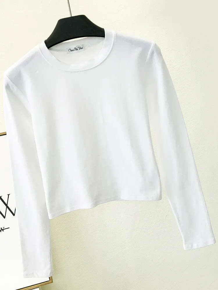 Churchf Churchf High Neck Long Sleeve Crop T-Shirt Korean Version Autumn Dong Tight Leakage Belly Button Bottom Shirt Short High Waist Sports Jacket