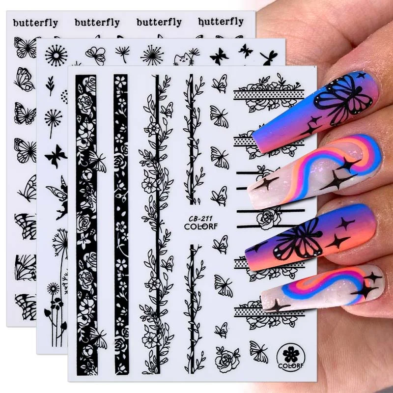 Dandelion Flower 3D Nail Stickers Women Face Abstract Butterfly Image Sexy Girl Christmas Slider Design Polish Nails Art Decals-Nail Inspo