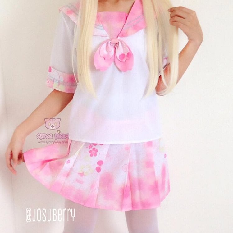 S-XL Pink Sakura Cherry Blossom Sailor Seifuku Set SP151635