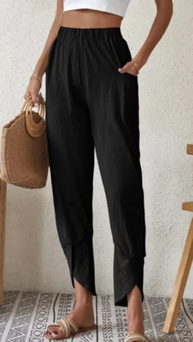 Spring and Autumn New Casual Ankle-Tied Pants Loose Pocket Ankle-Tied Pants VangoghDress