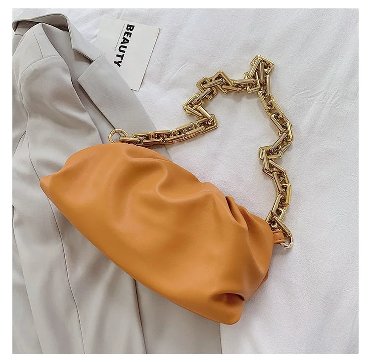 SWDF Day Clutch Thick Gold Chains Dumpling Clip Purse Bag Women Cloud Underarm Shoulder Bag Pleated Baguette Pouch Totes Handbag