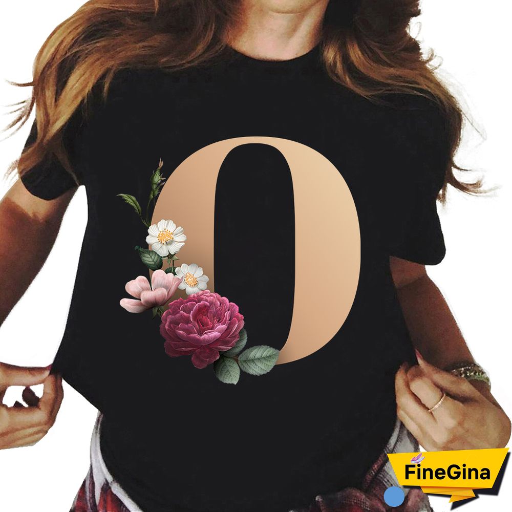 Custom Name Letter Combination T-shirt 26 FloralAlphabetFontClassicTShirt Fashion Harajuku Kawaii TShirt Women Top Tees