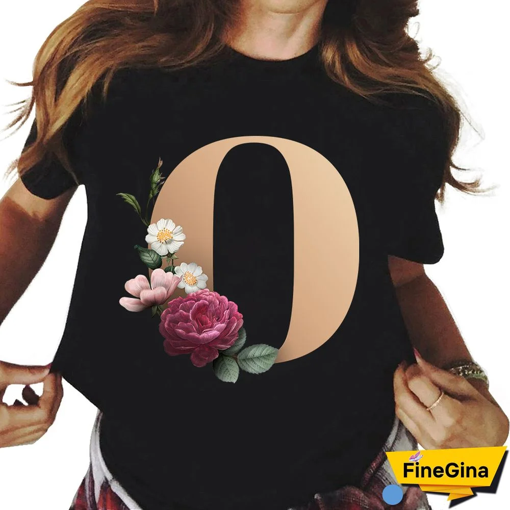 Custom Name Letter Combination T-shirt 26 FloralAlphabetFontClassicTShirt Fashion Harajuku Kawaii TShirt Women Top Tees