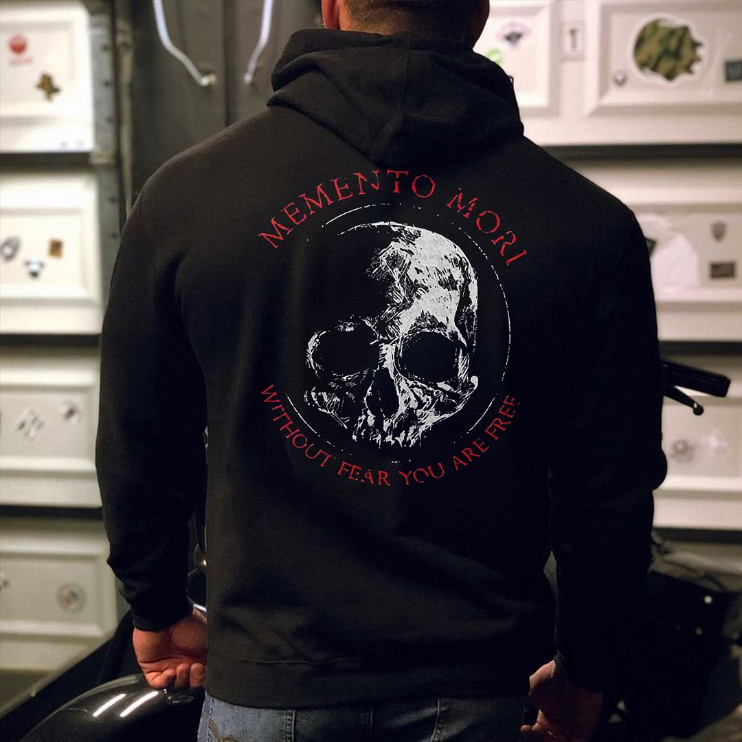 Livereid Memento Mori Without Fear You Are Free Printed Skull Men's Hoodie - Livereid