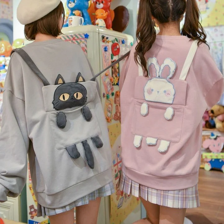 Japanese Kawaii Cat Kitty Backpack Winter Fleece Hoodie Jacket SP16603