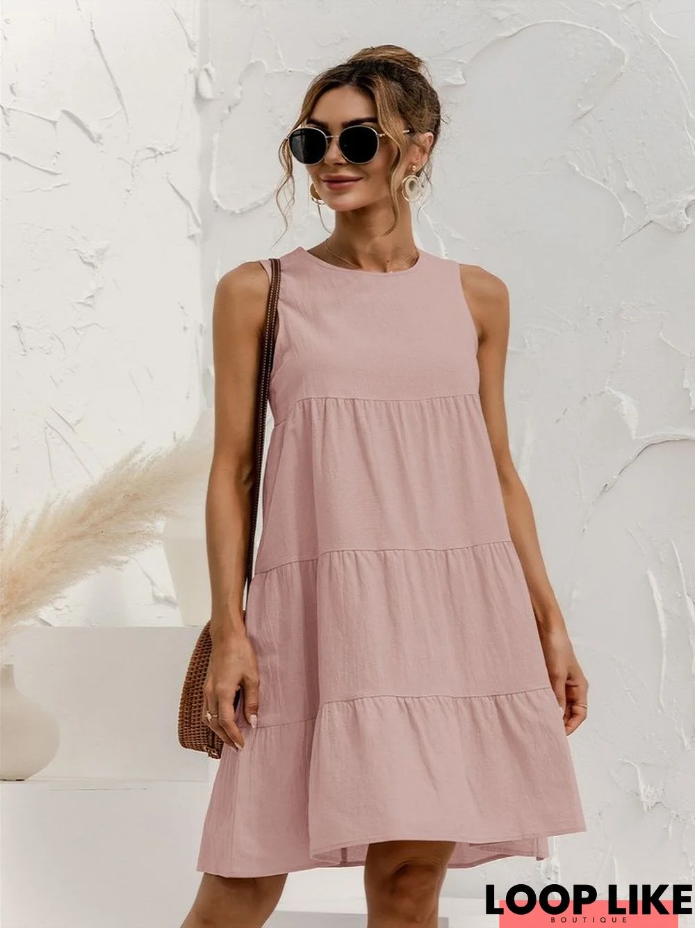 Round Neck Sleeveless Spliced Loose Dress