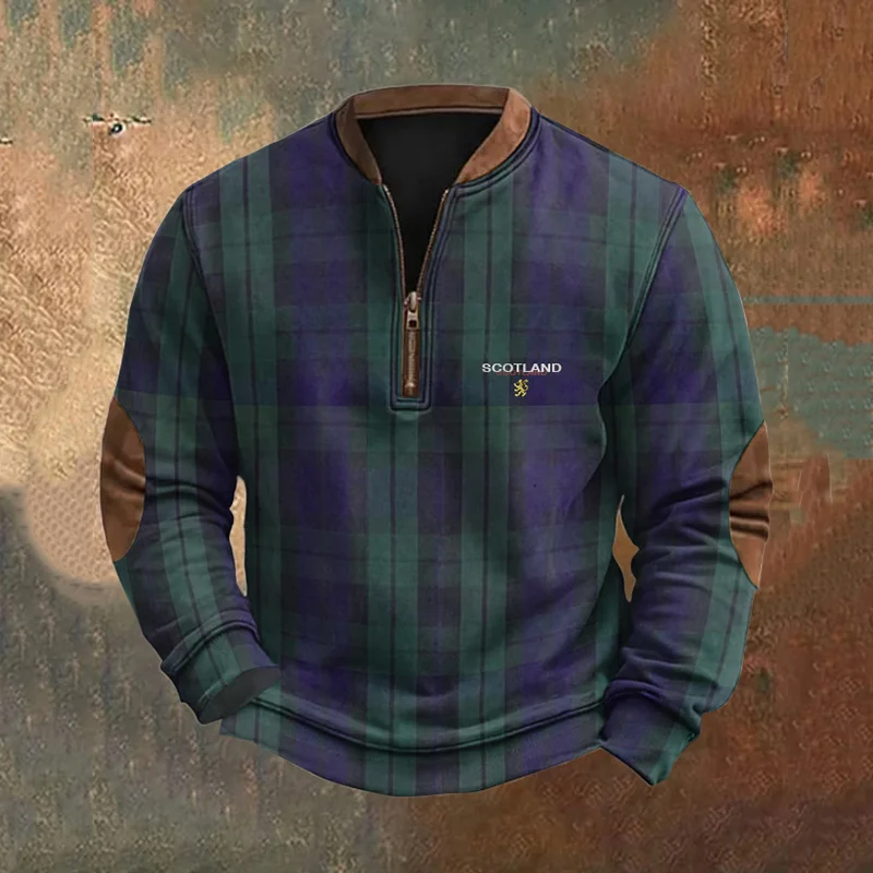 Scotland Plaid Zip Collar Sweatshirt