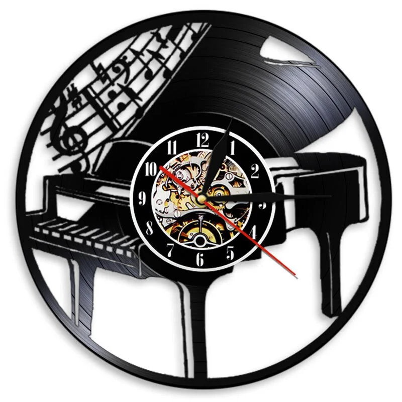 Acoustic Guitar Drum Vinyl Record Wall Clock Rock Music Theme Wall Art Musical Instrument Vinyl Clock Wall Watch Home Decor
