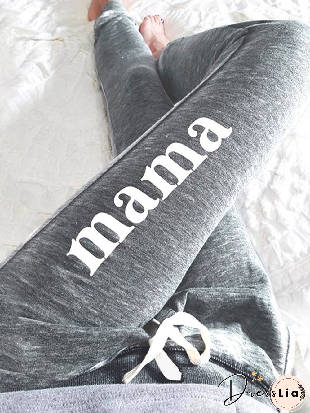 Women Casual Text Letters Autumn Natural Daily Loose Standard Long Regular Size Sweatpants