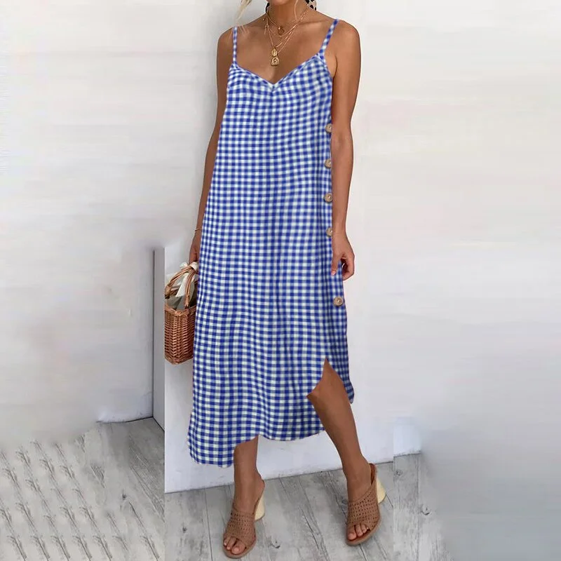 Womens Summer Sundress Sexy Spaghetti Straps Beach Dress 2022 Celmia Casual Loose Buttons Asymmetrical  Vestidos Robe