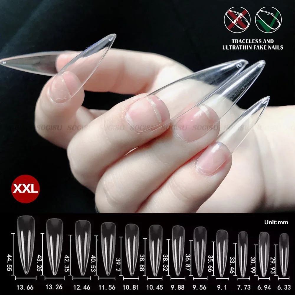 XXL Clear Nail Tips Stiletto Fake Nails Full Cover Press On Nails Long Coffin False Nail Art Tools Display 120pcs/Bag