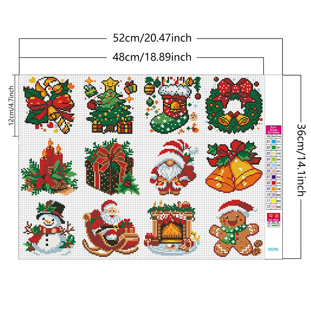 Christmas 12 Elements Partial 11CT DIY Stamped Cross Stitch Kits Gift 36x52cm