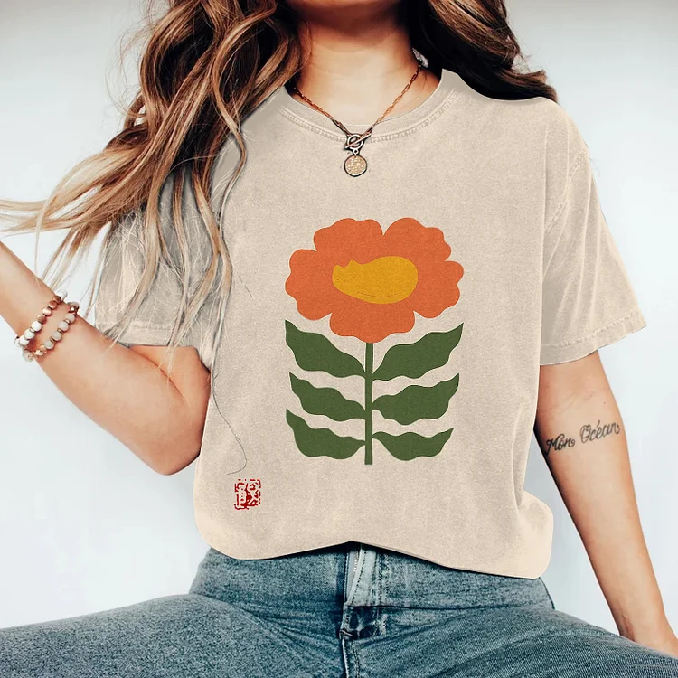 Abstract Creative Sunflower Cute Cat Painting Art T-Shirt